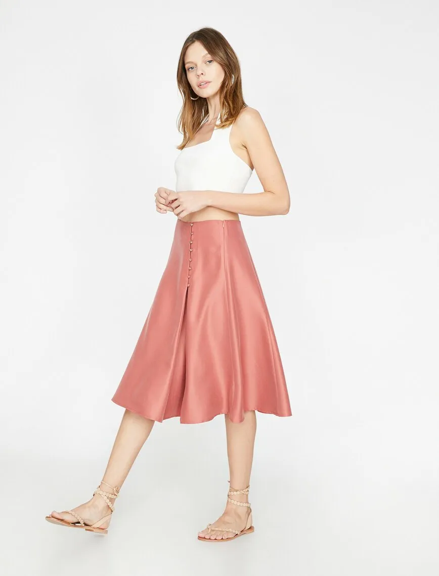 11799 Powder Button Detailed Midi Skirt