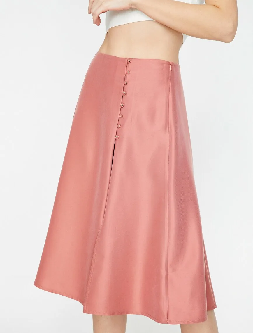 11799 Powder Button Detailed Midi Skirt