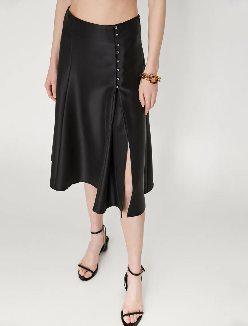 11813 Black Slit Detailed Midi Skirt