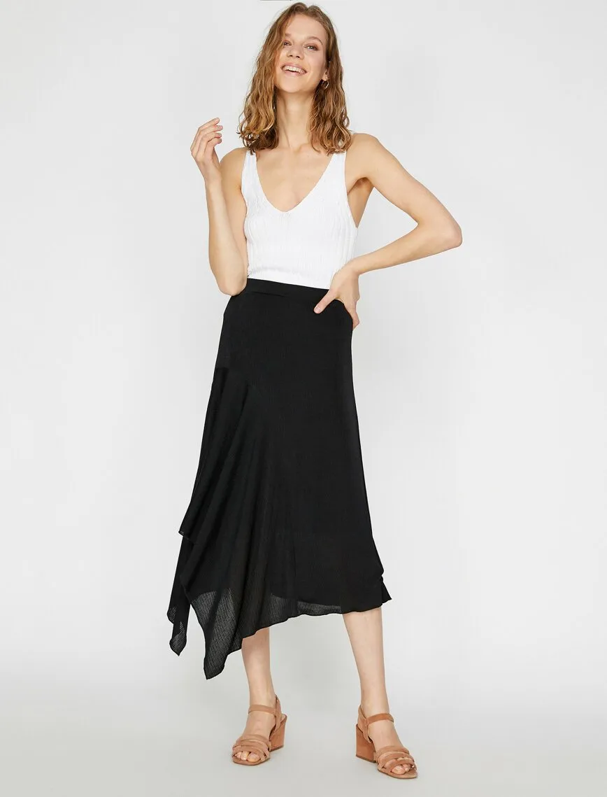 11830 Black Relaxed Fit Midi Skirt