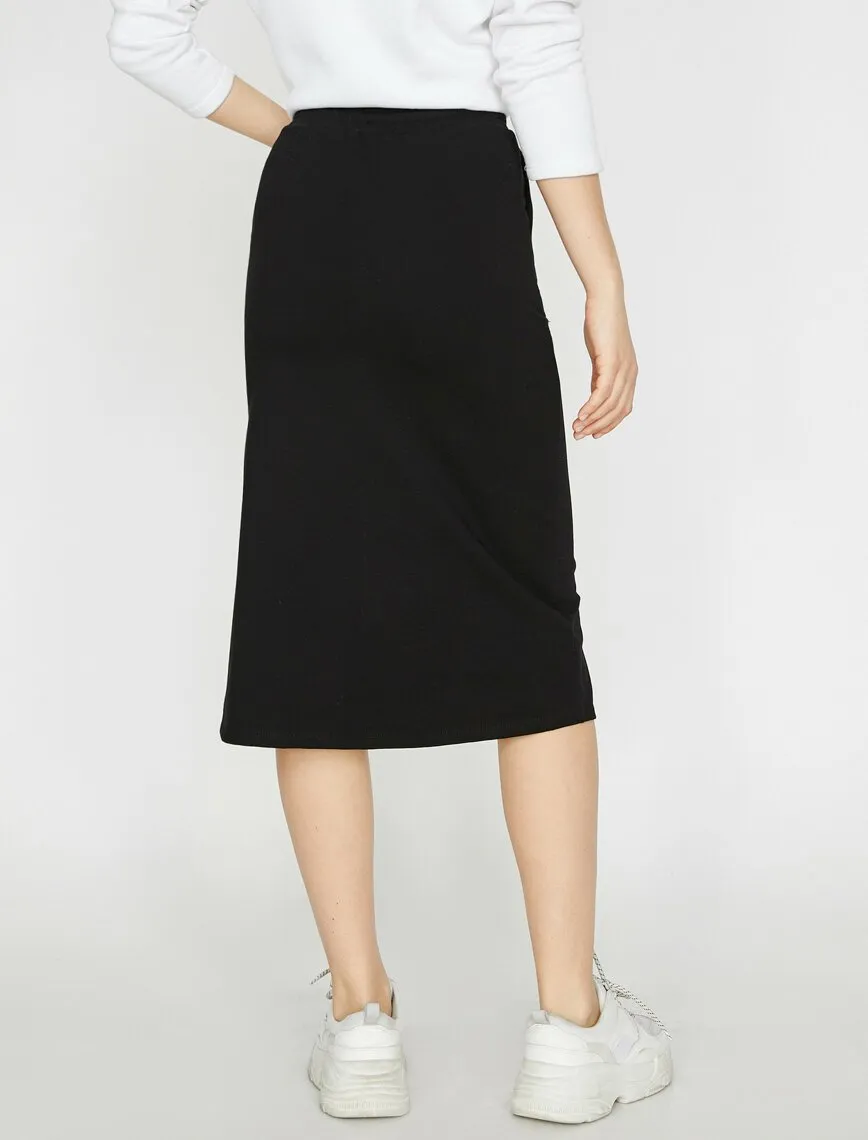 12001 Black Tie Waist Midi Skirt