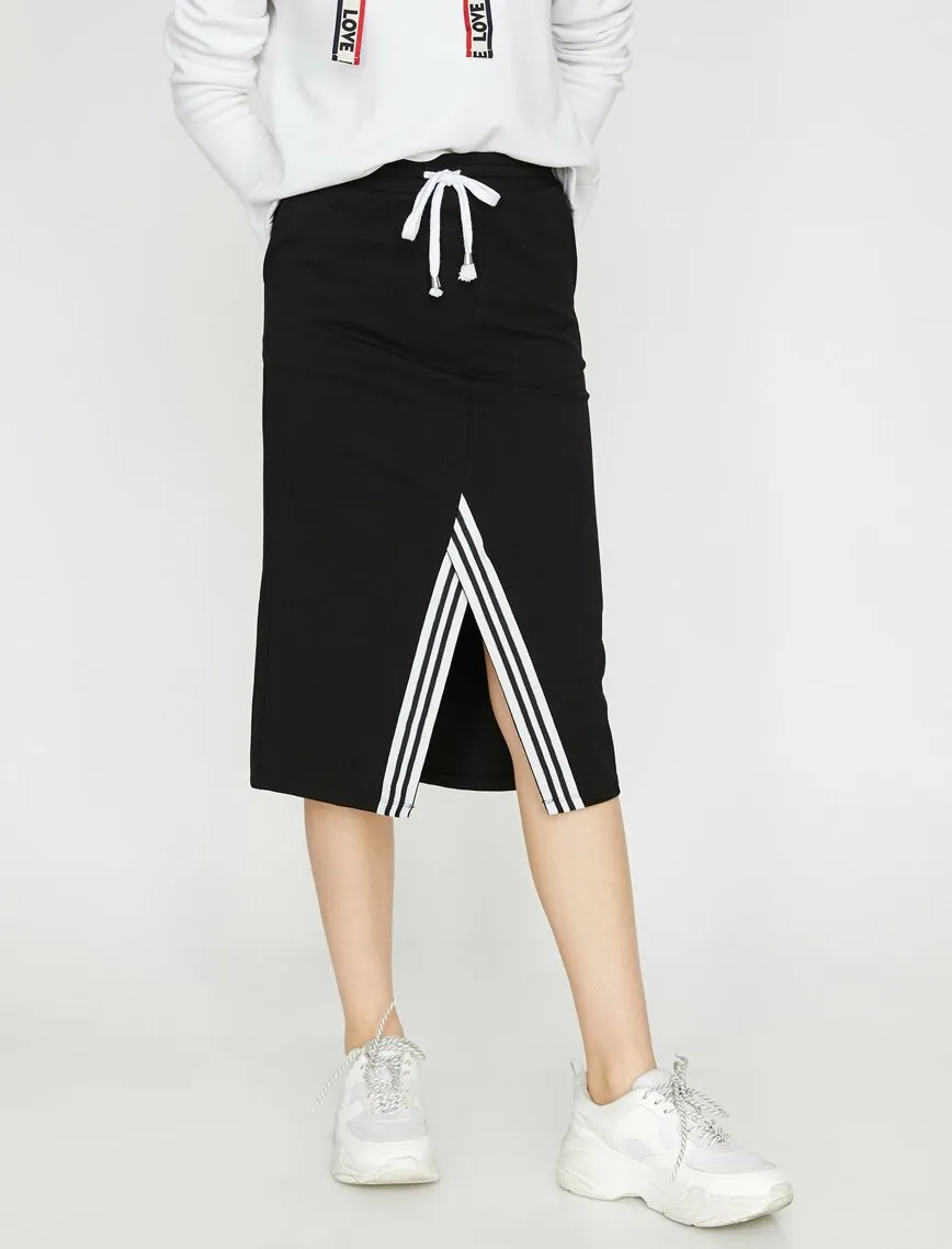 12001 Black Tie Waist Midi Skirt