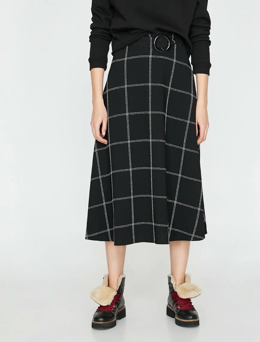 12012 Black Check Midi Skirt