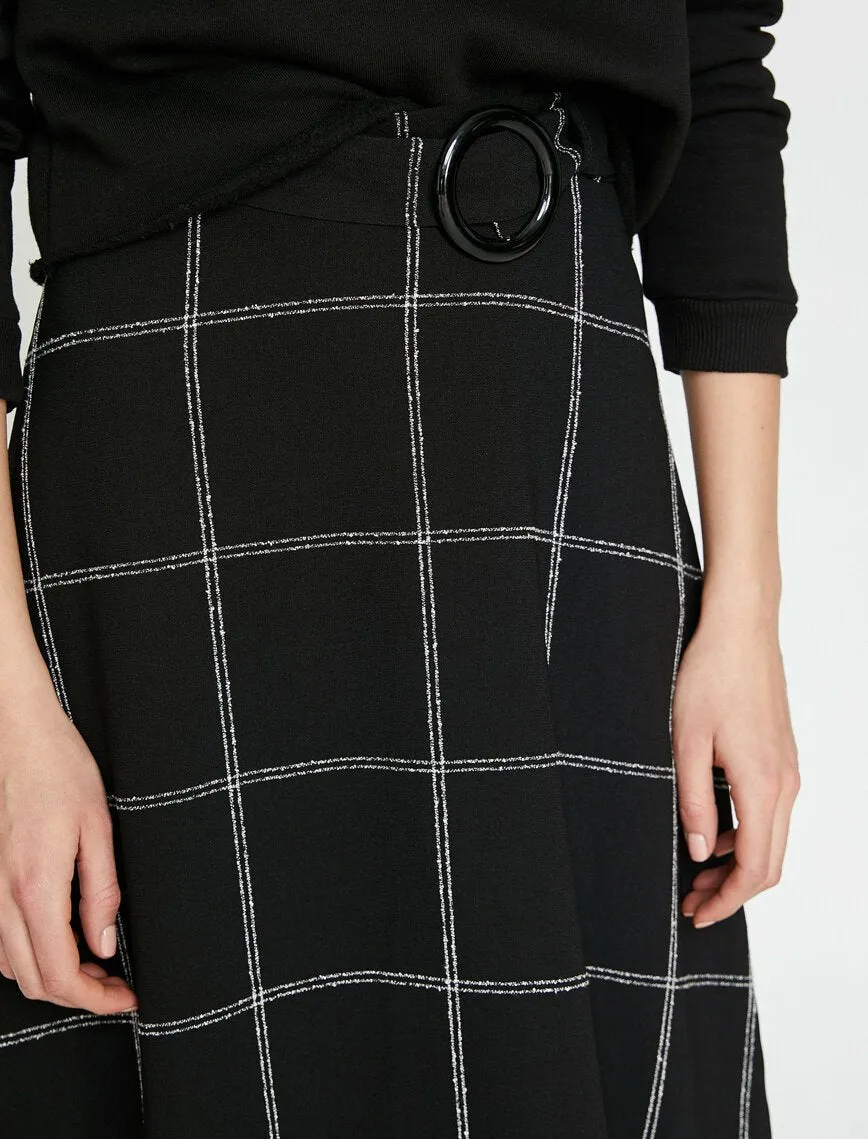 12012 Black Check Midi Skirt