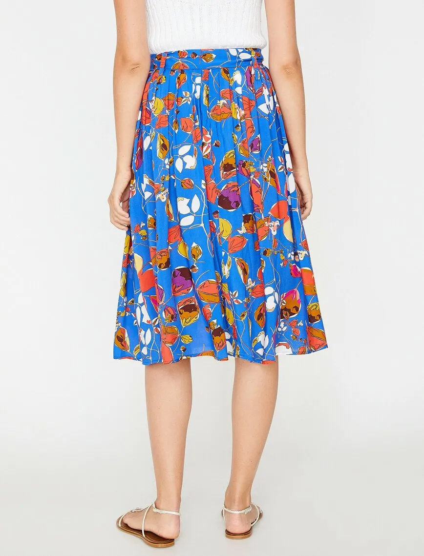 12043 Sax Floral Midi Skirt