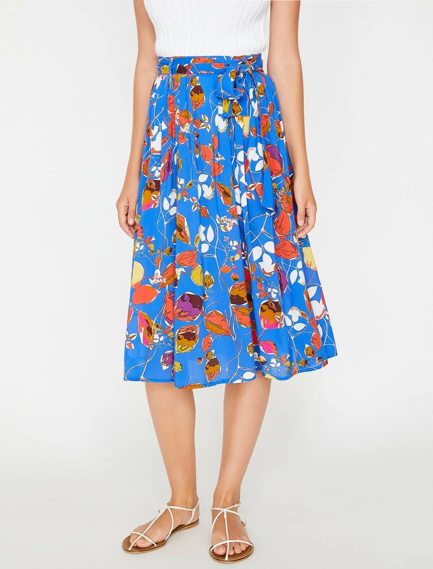 12043 Sax Floral Midi Skirt