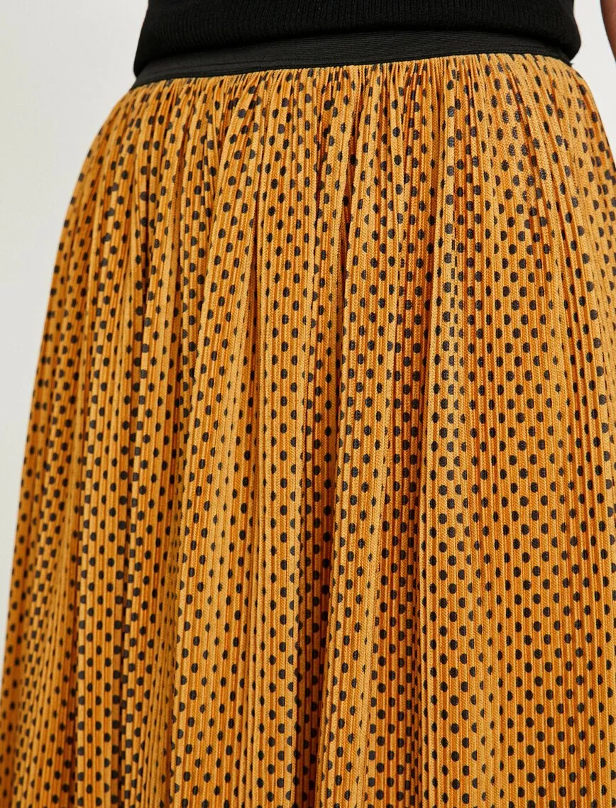 12052 Mustard Dotted Midi Skirt