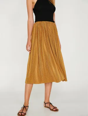 12052 Mustard Dotted Midi Skirt