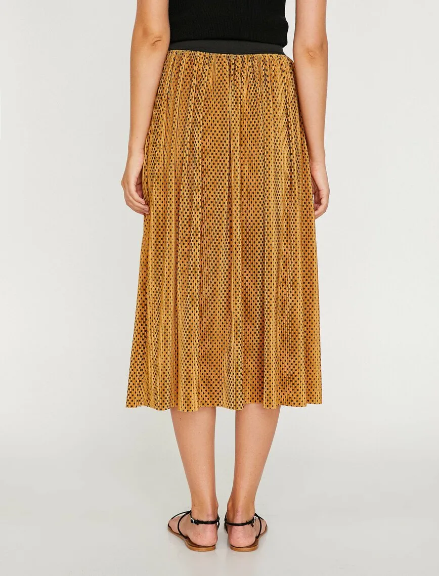 12052 Mustard Dotted Midi Skirt