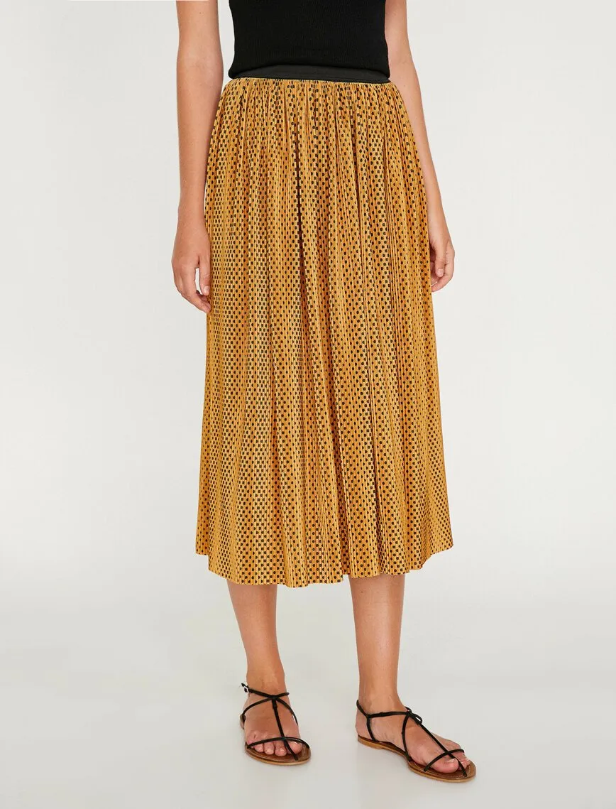 12052 Mustard Dotted Midi Skirt