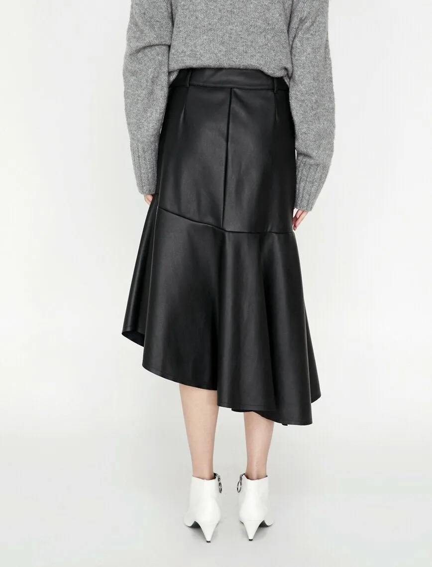 12098 Black Leather Look Midi Skirt