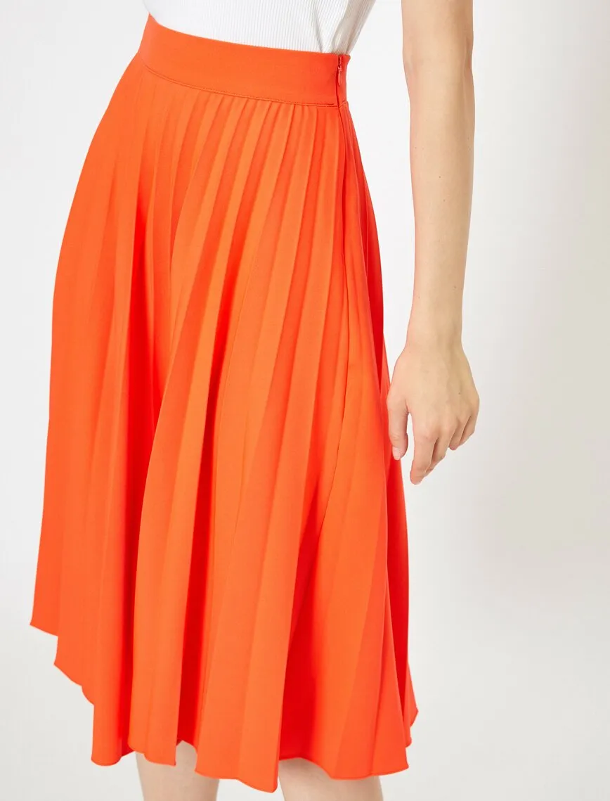 12101 Orange Frill Detailed Midi Skirt