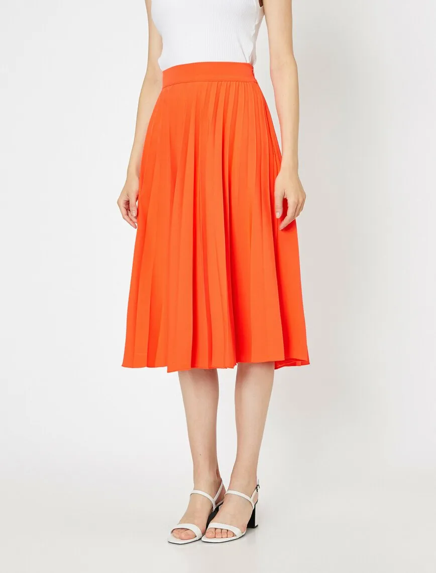 12101 Orange Frill Detailed Midi Skirt