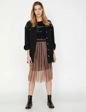 12190 Bordeaux Striped Midi Skirt