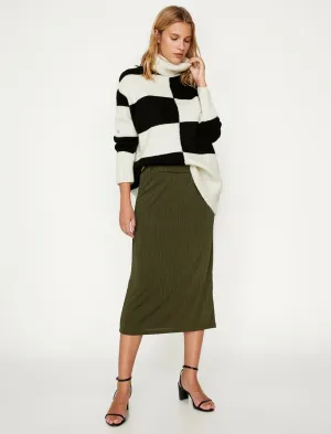 12224 Khaki Slim Fit Midi Skirt