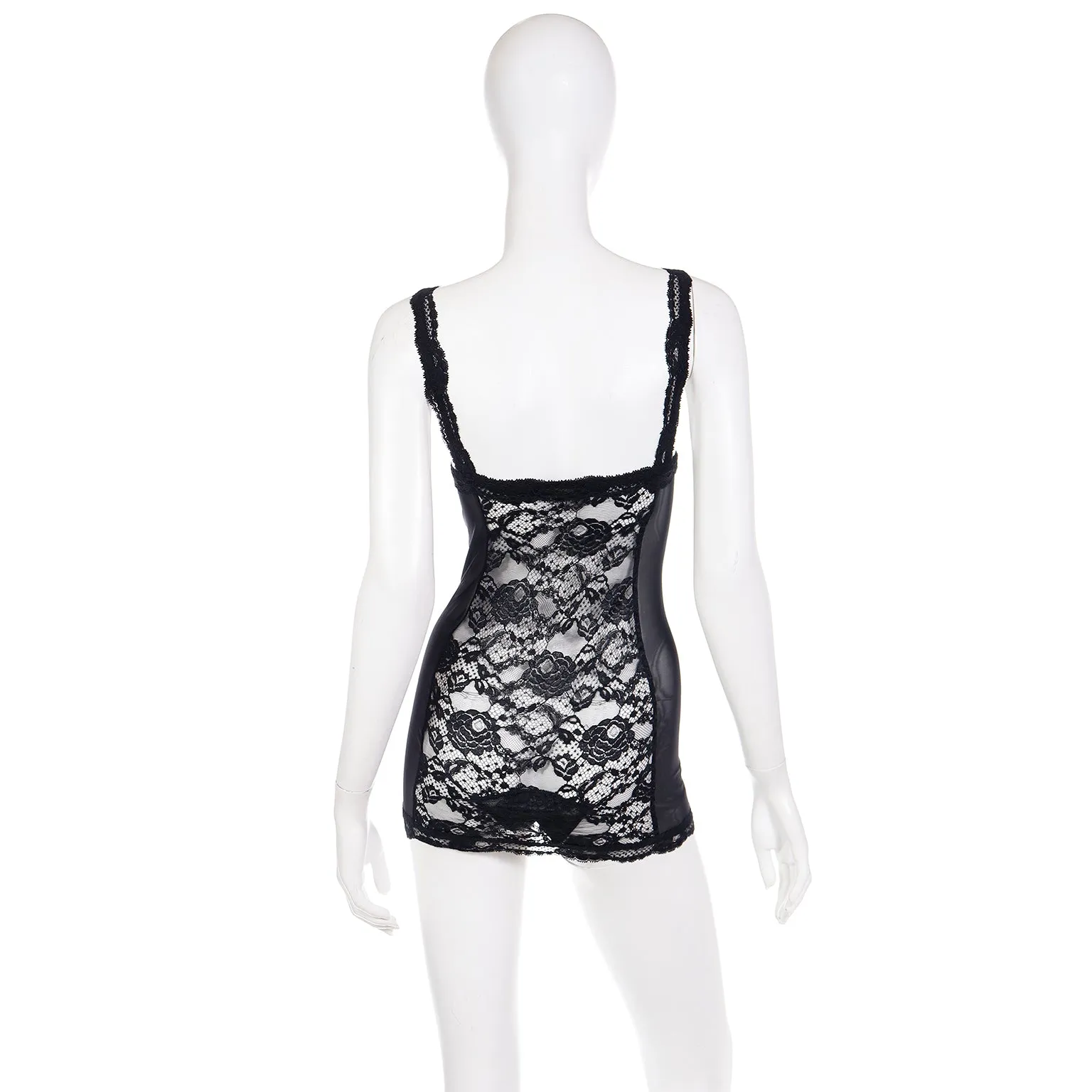 1990s Cher La Perla Black Lace Bodysuit Teddy Chemise Style Slip