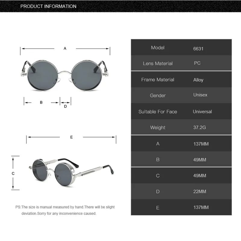 2019 Metal Steampunk Sunglasses Men Women Fashion Round Glasses High Quality UV400 Eyewear