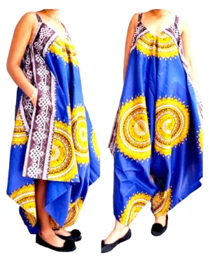 212 Haren Romper/ Spagetti Straps/ Printed- Royal Blue/Gold