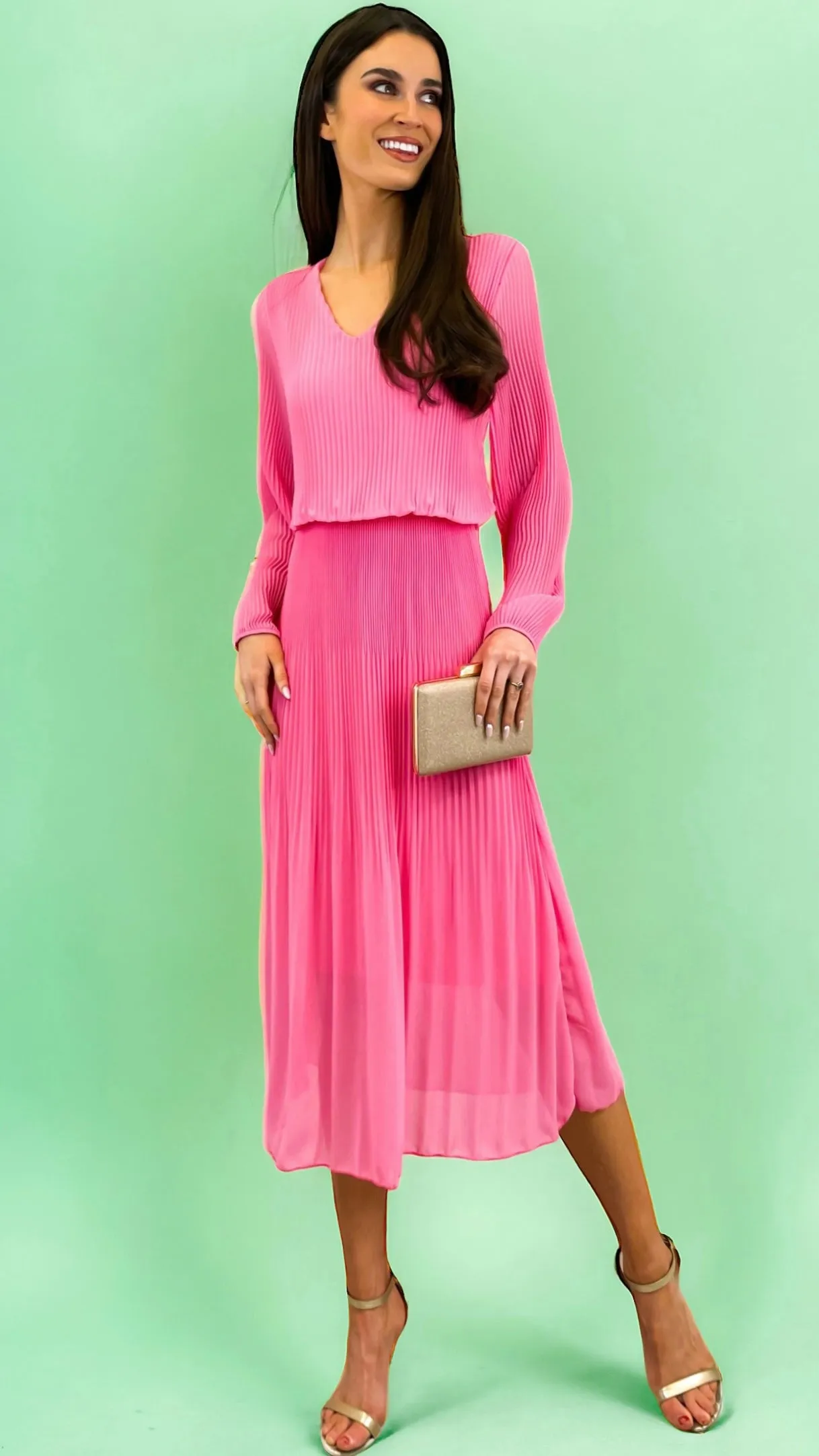 4-A1498 Candy Pink Sleeved Loose Top Dress