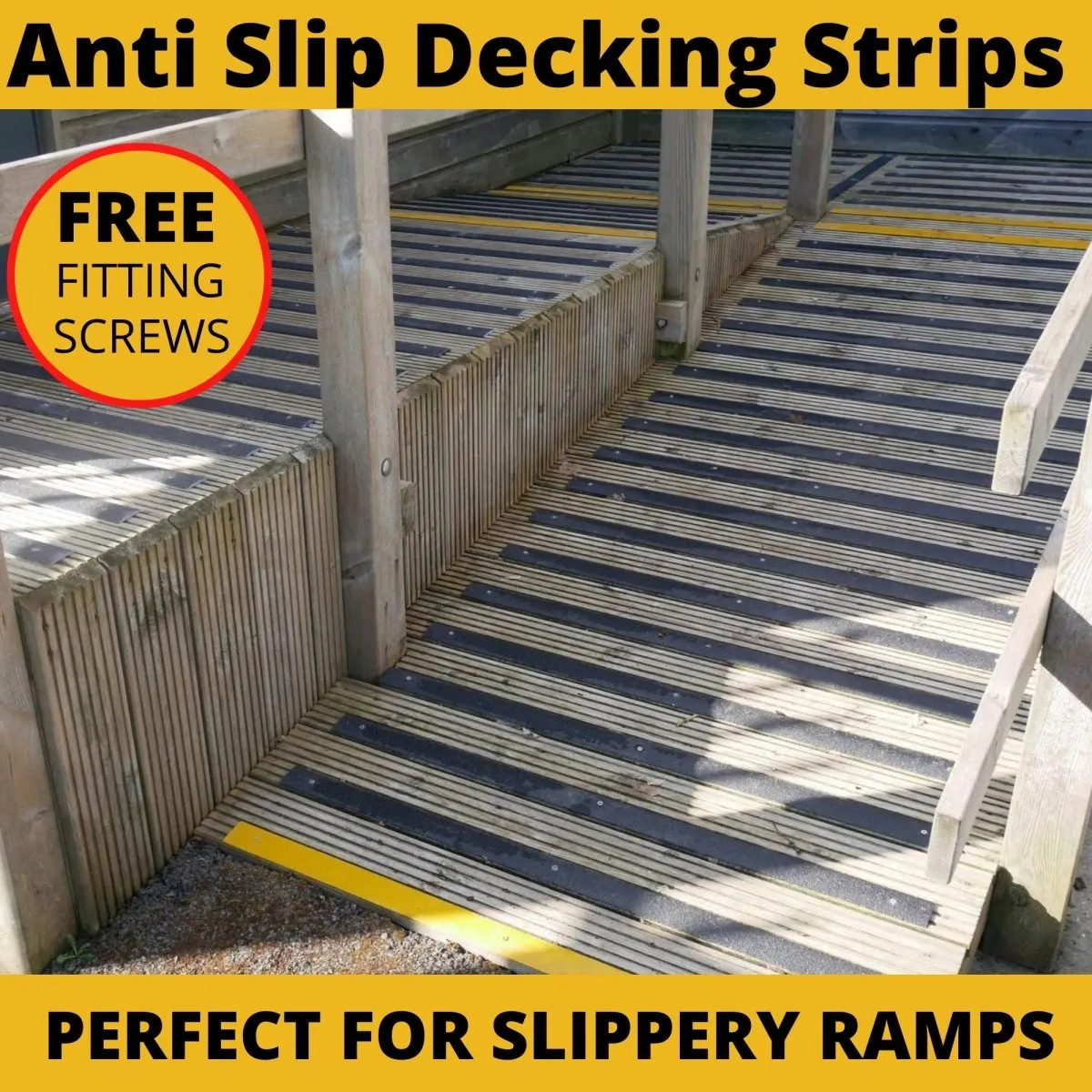 50mm Wide Non-Slip Anti-Skid Decking Strips - Safety and Style for Outdoor Space - BLACK