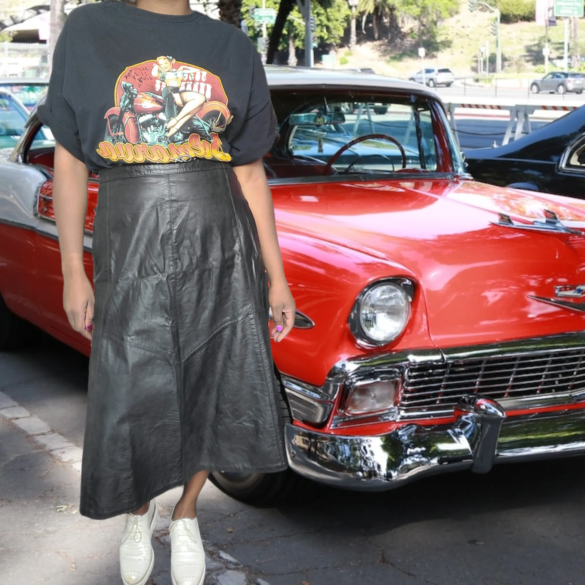 80s Vintage Black Leather Skirt Size XXL