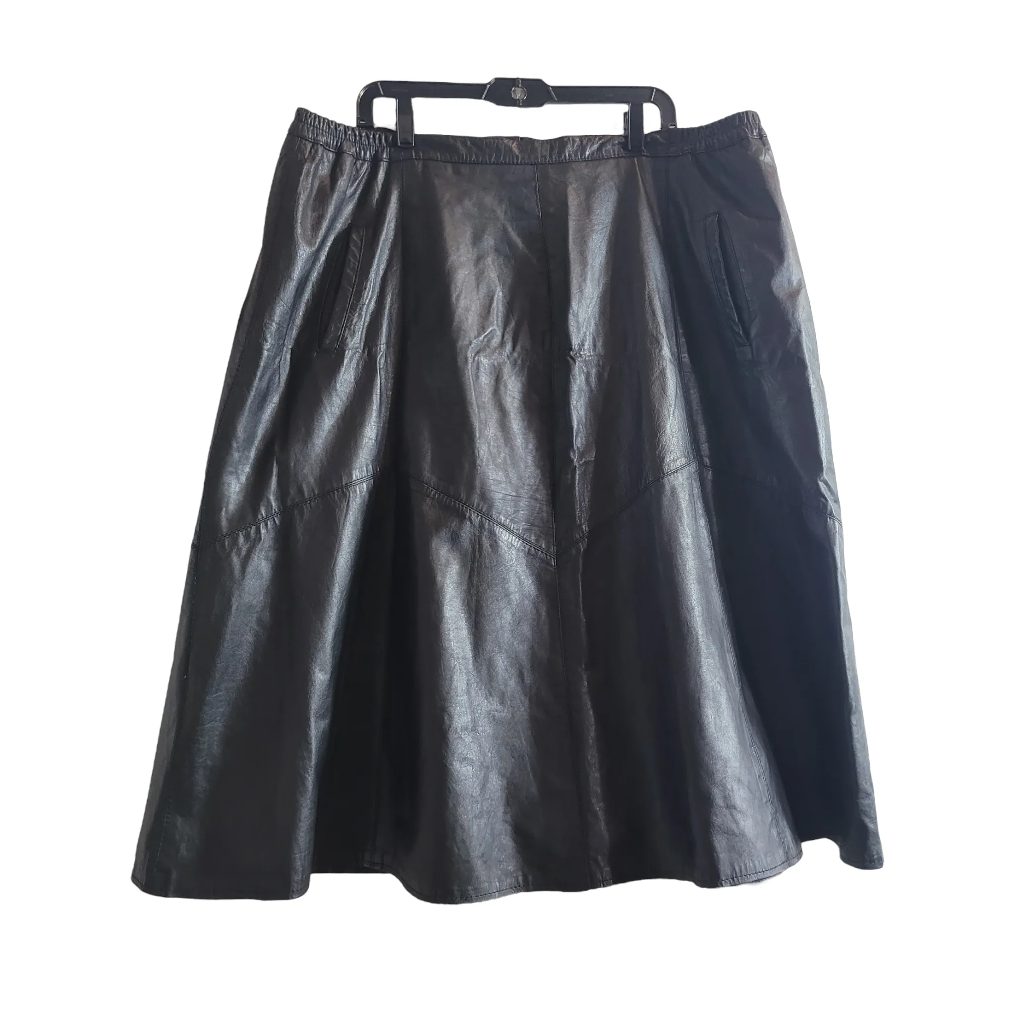 80s Vintage Black Leather Skirt Size XXL