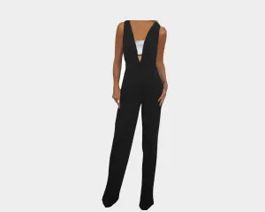 9.9 Black Deep V Jumpsuit - The Bel Air