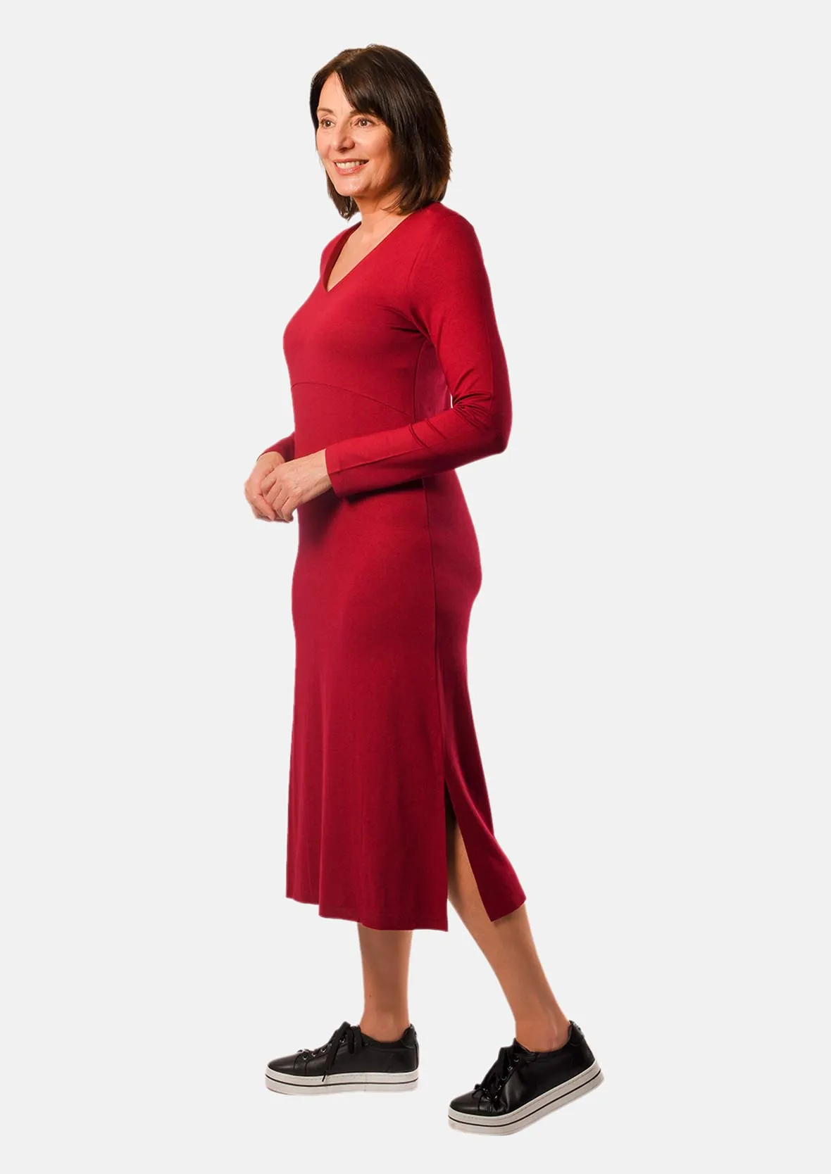 A-Line V-Neck Midi Dress