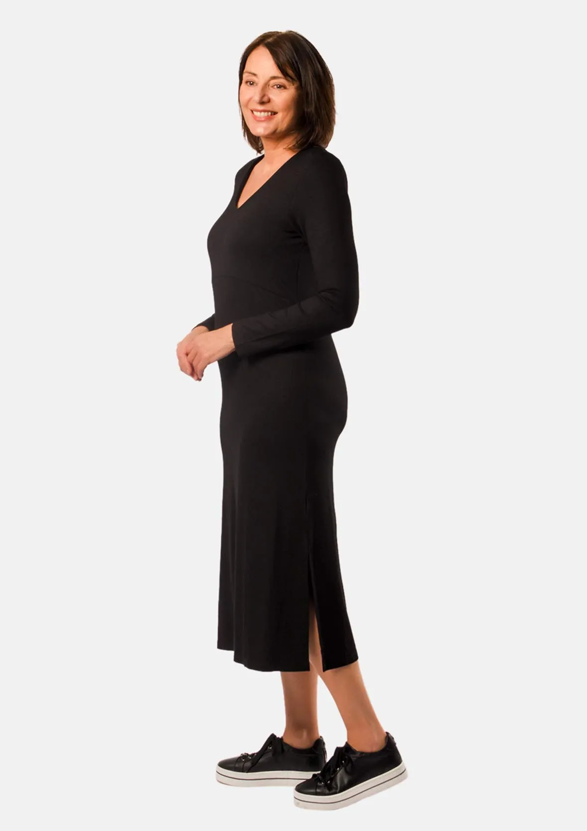 A-Line V-Neck Midi Dress