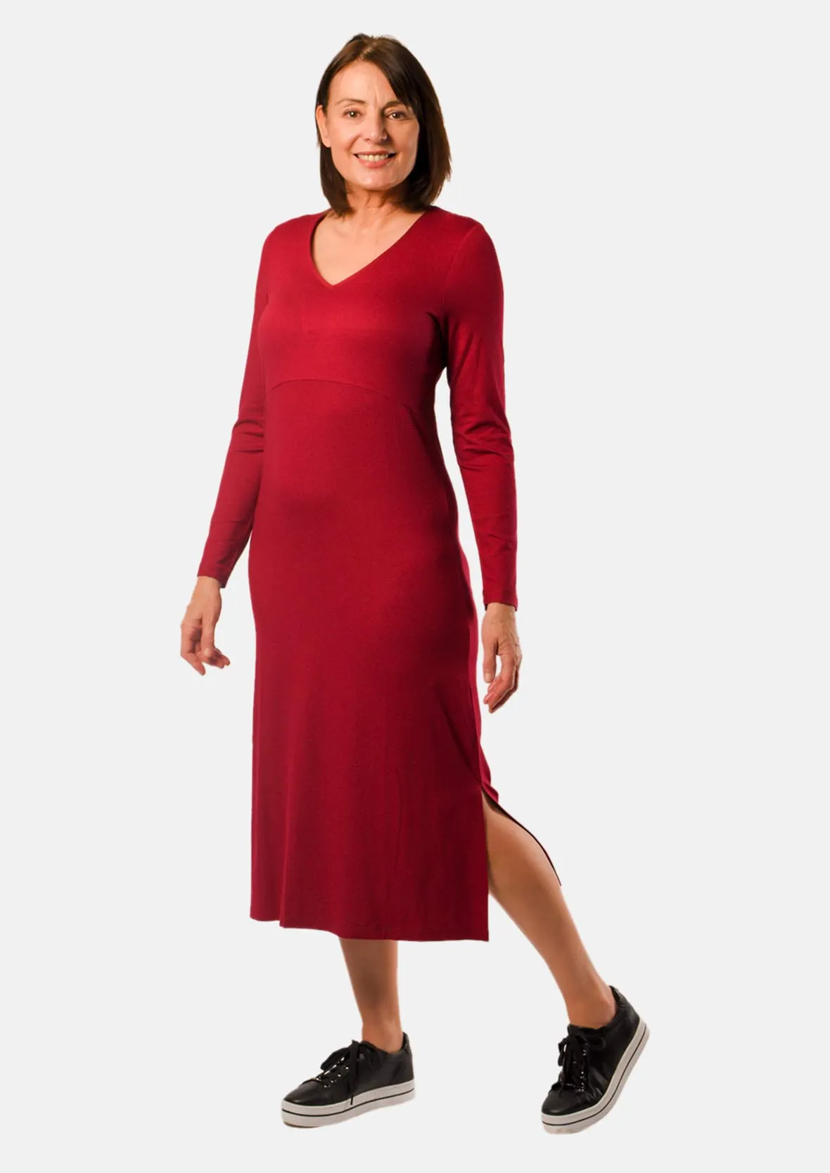 A-Line V-Neck Midi Dress