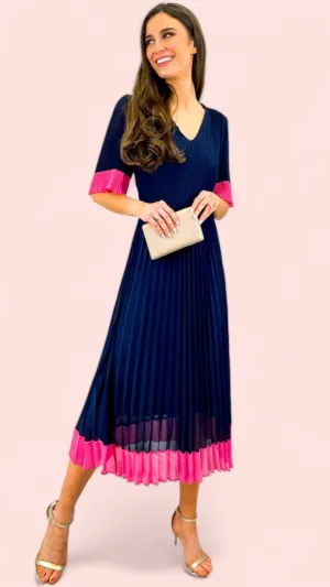 A1680 Navy Pink Hem Loose Top Dress