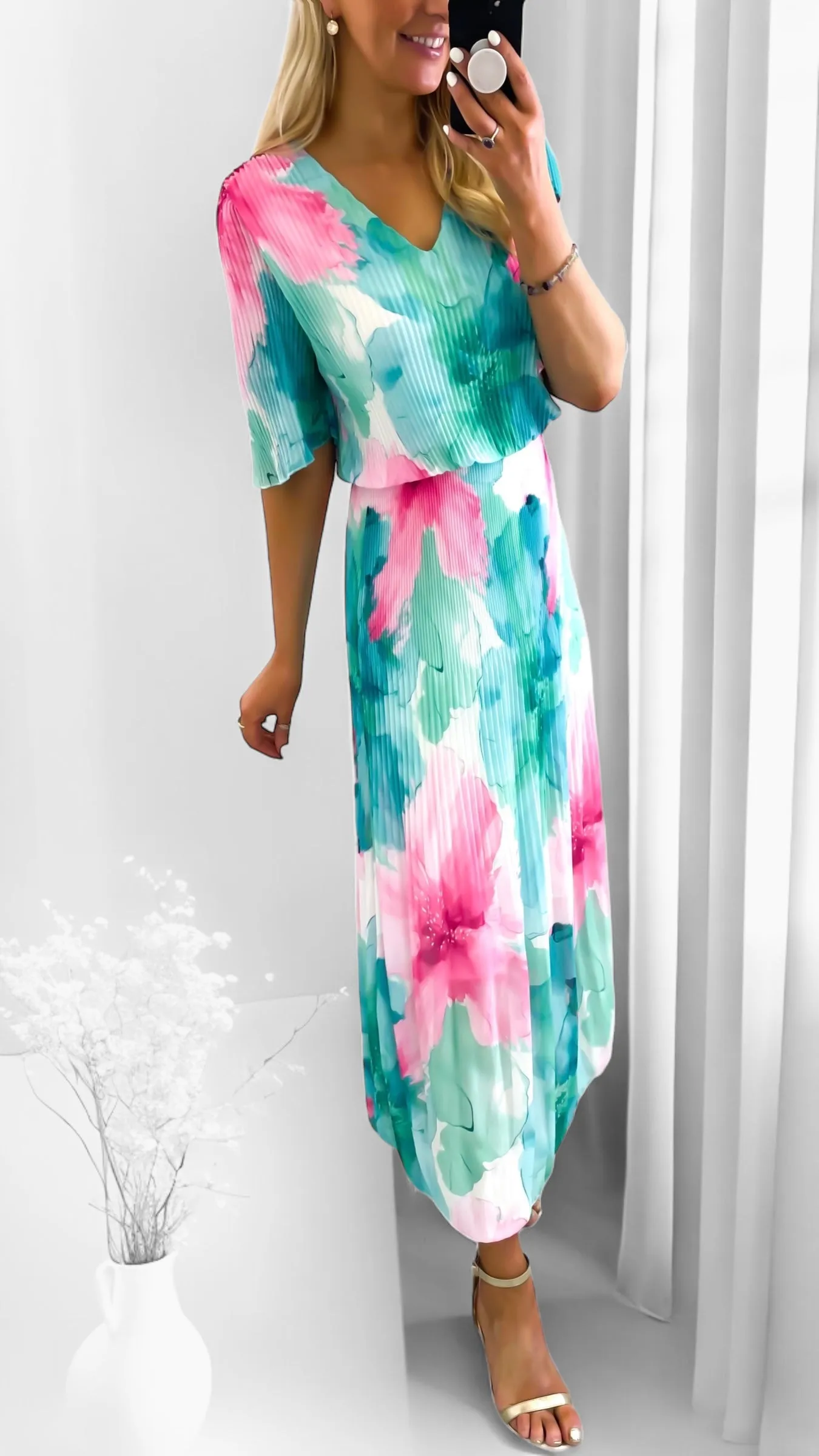 A1705 Meira Mint Floral Loose Top Dress