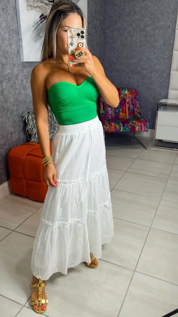 A861 Woven tiered midi skirt