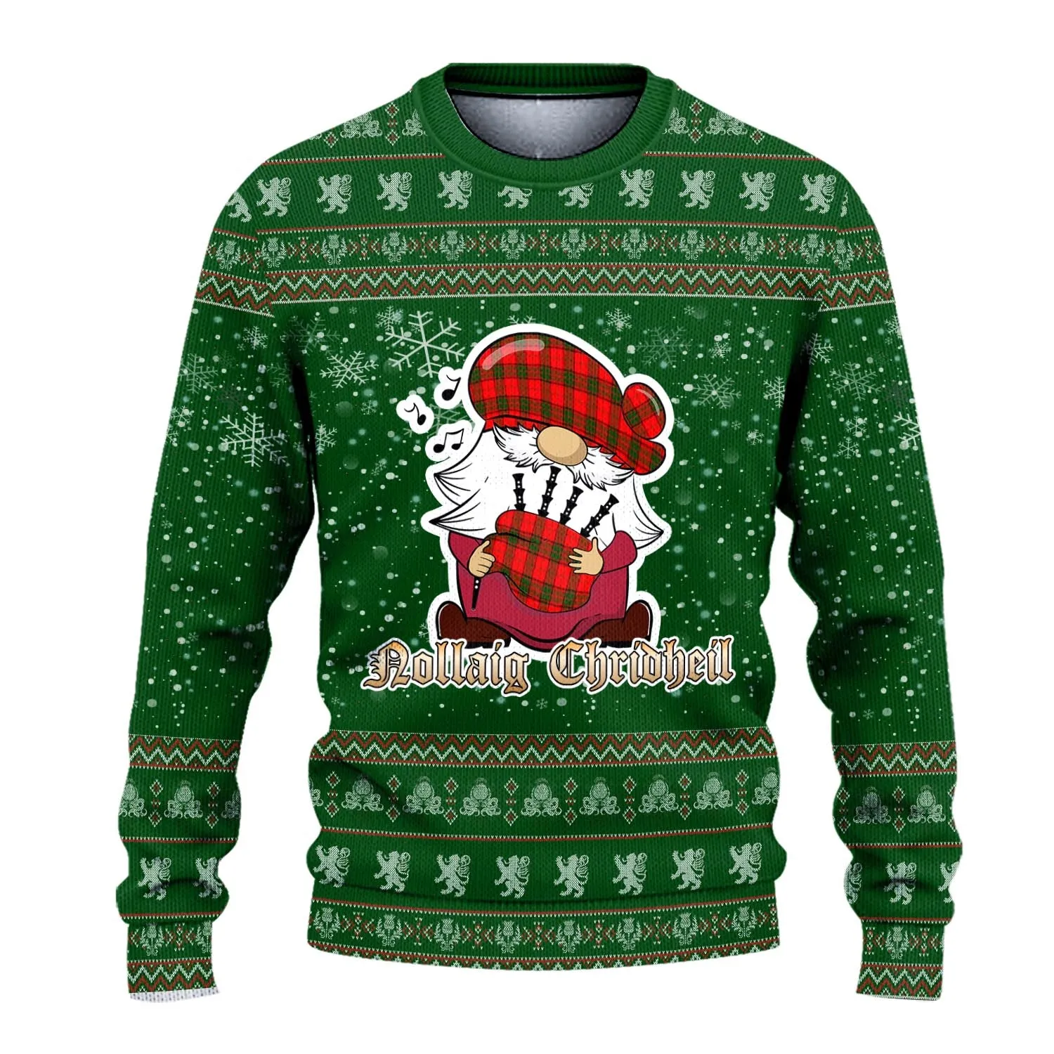 Adair Clan Christmas Family Ugly Sweater with Funny Gnome Playing Bagpipes