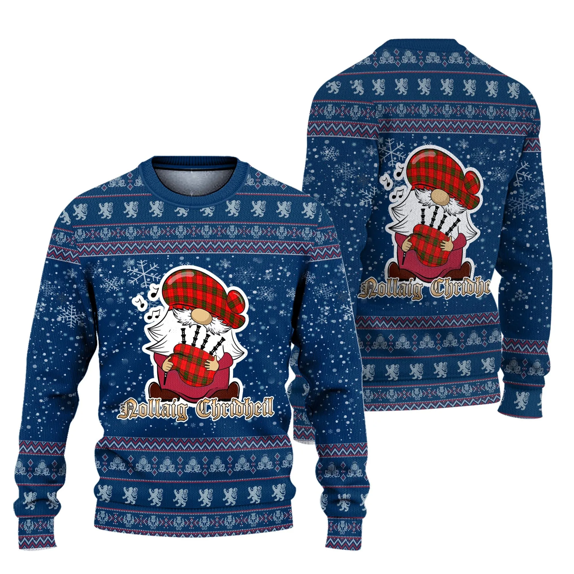 Adair Clan Christmas Family Ugly Sweater with Funny Gnome Playing Bagpipes