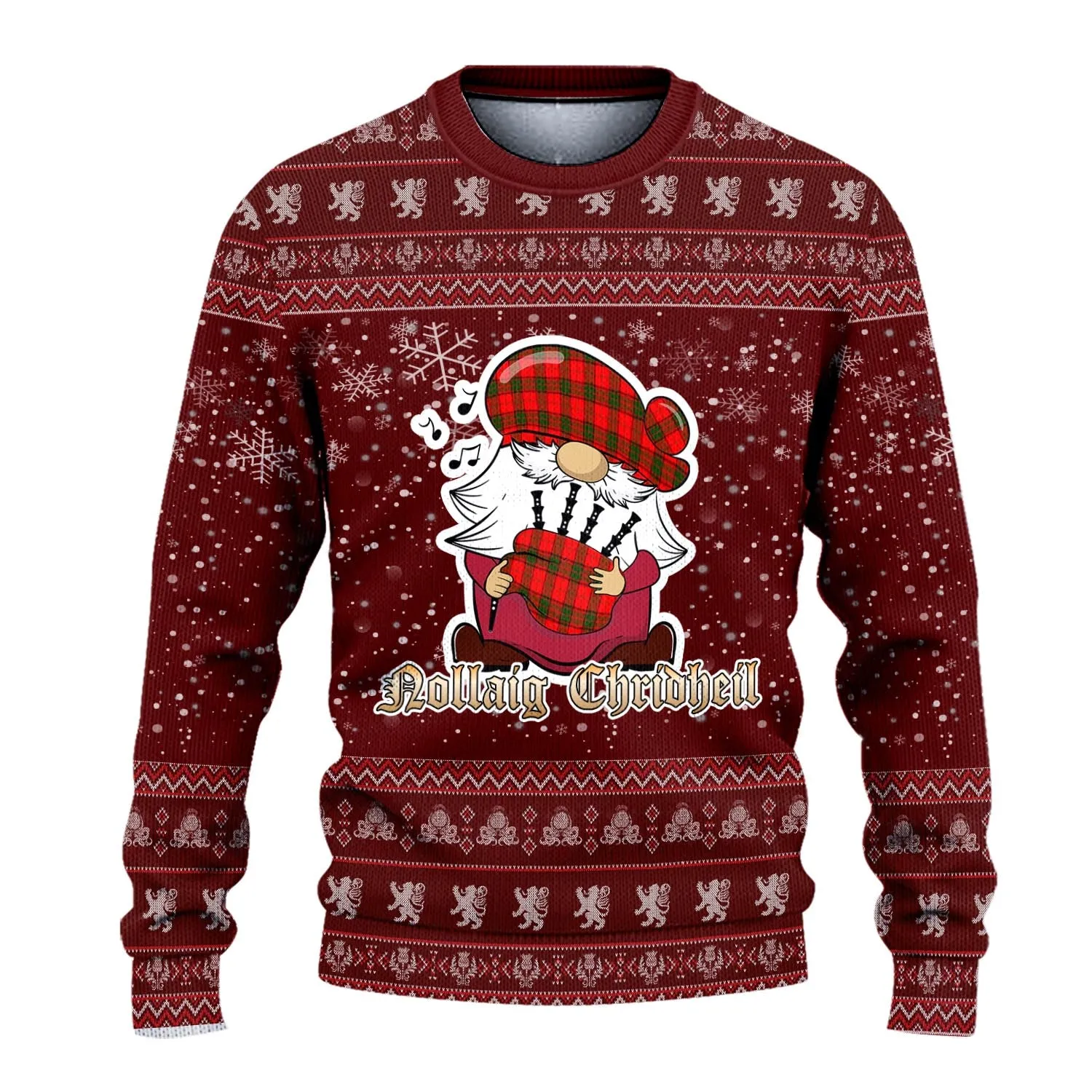 Adair Clan Christmas Family Ugly Sweater with Funny Gnome Playing Bagpipes