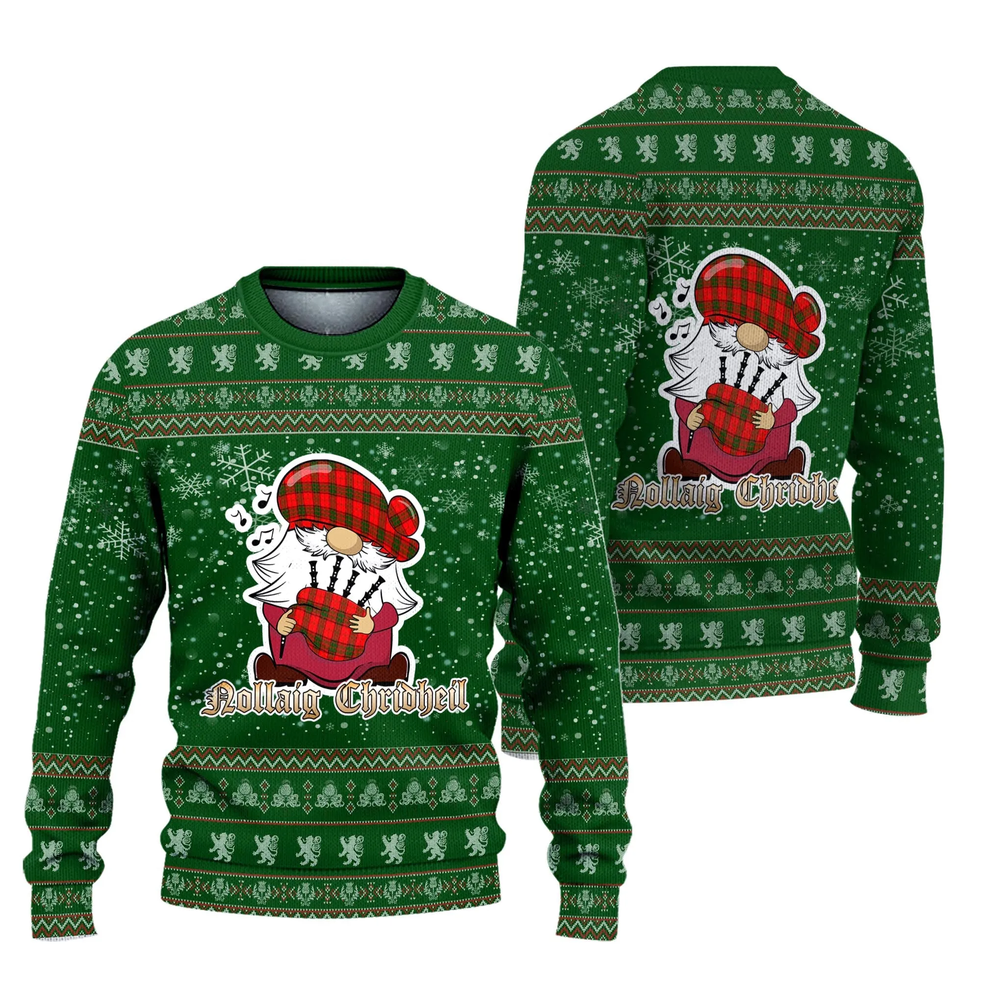 Adair Clan Christmas Family Ugly Sweater with Funny Gnome Playing Bagpipes