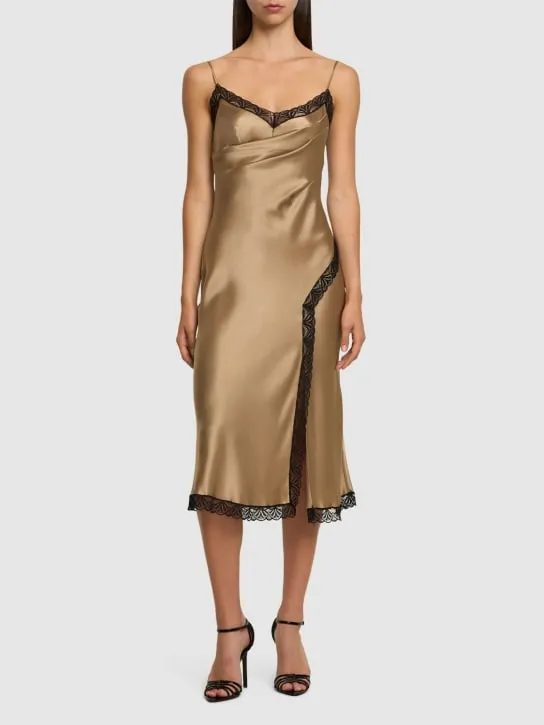 Alberta Ferretti   Satin &amp; lace midi dress 