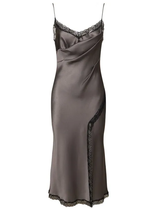 Alberta Ferretti   Satin &amp; lace midi dress 