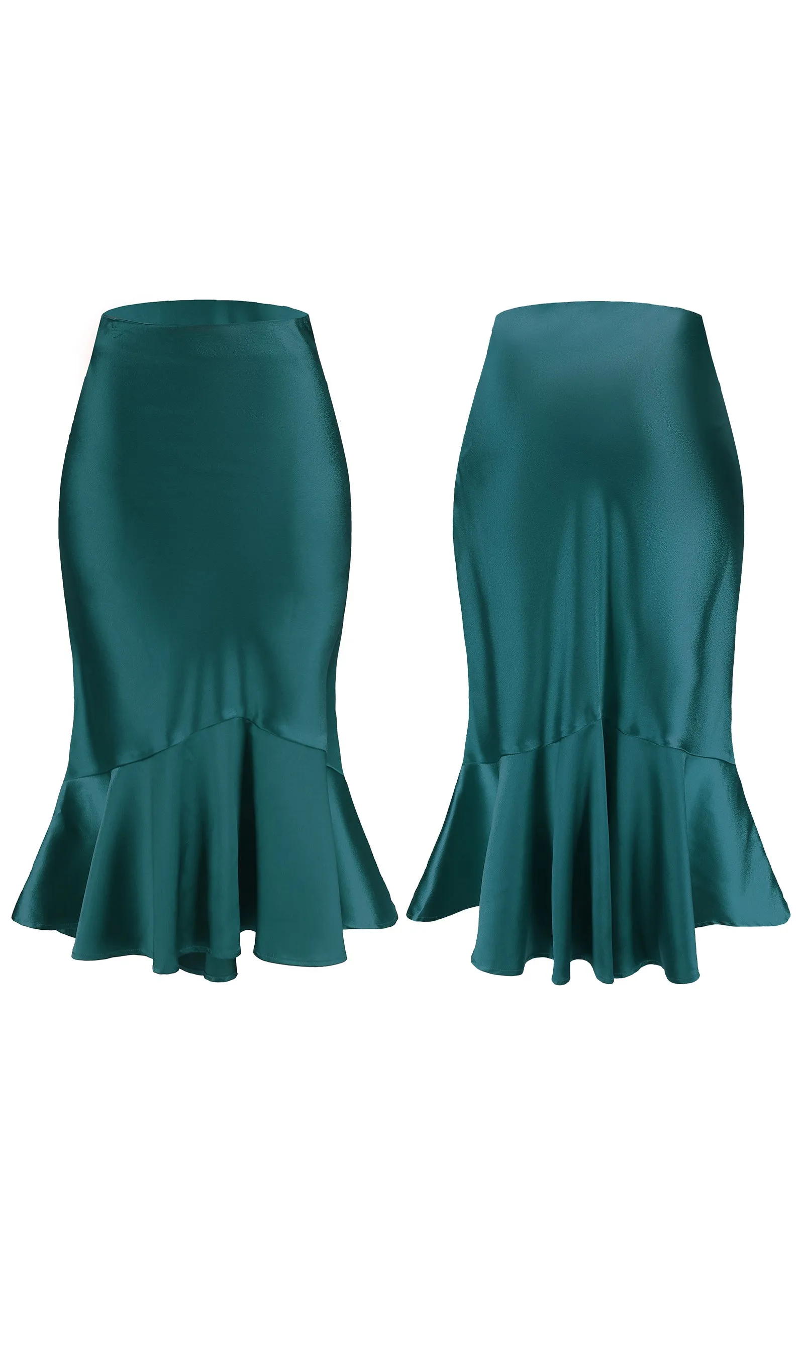 ALCEA ROSEA Women High Waist Satin Skirt Fishtail Silky Skirts Bodycon Stretchy Mermaid Pencil Midi Skirt Blackish Green