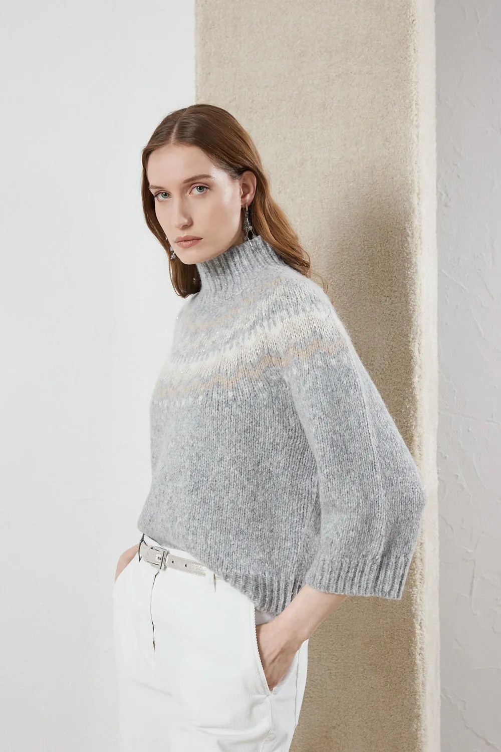 Alpaca and wool jacquard high neck sweater