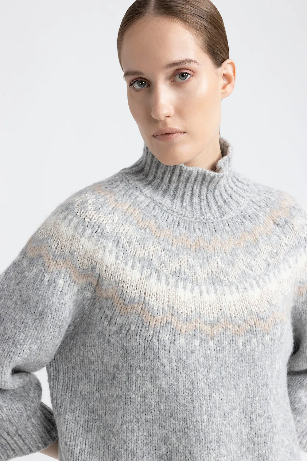 Alpaca and wool jacquard high neck sweater