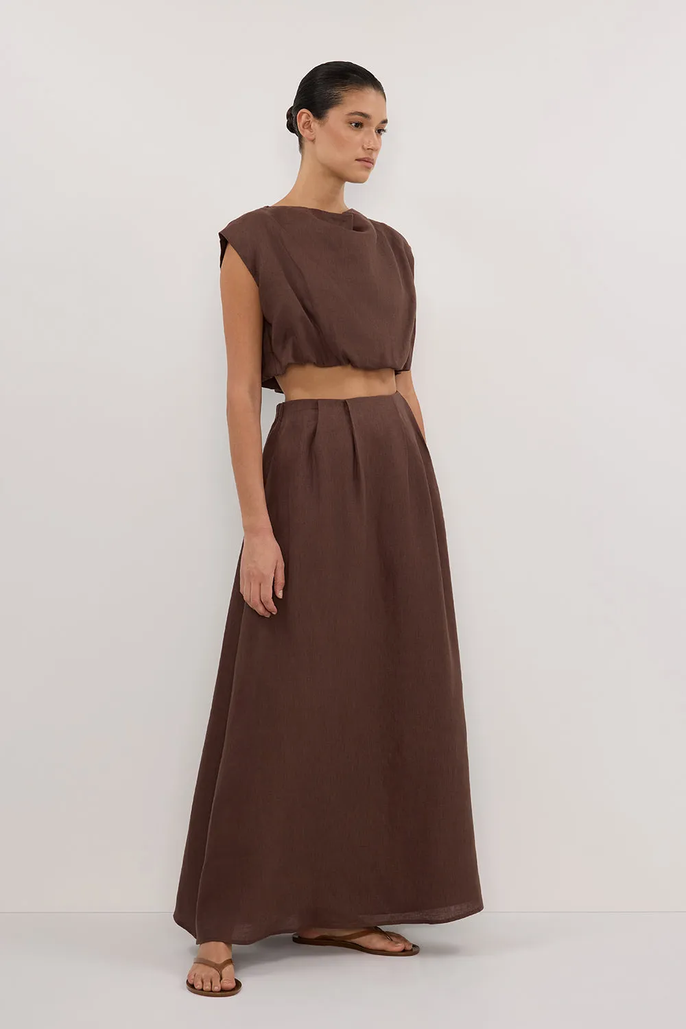 AMY CHOC LINEN MIDI SKIRT