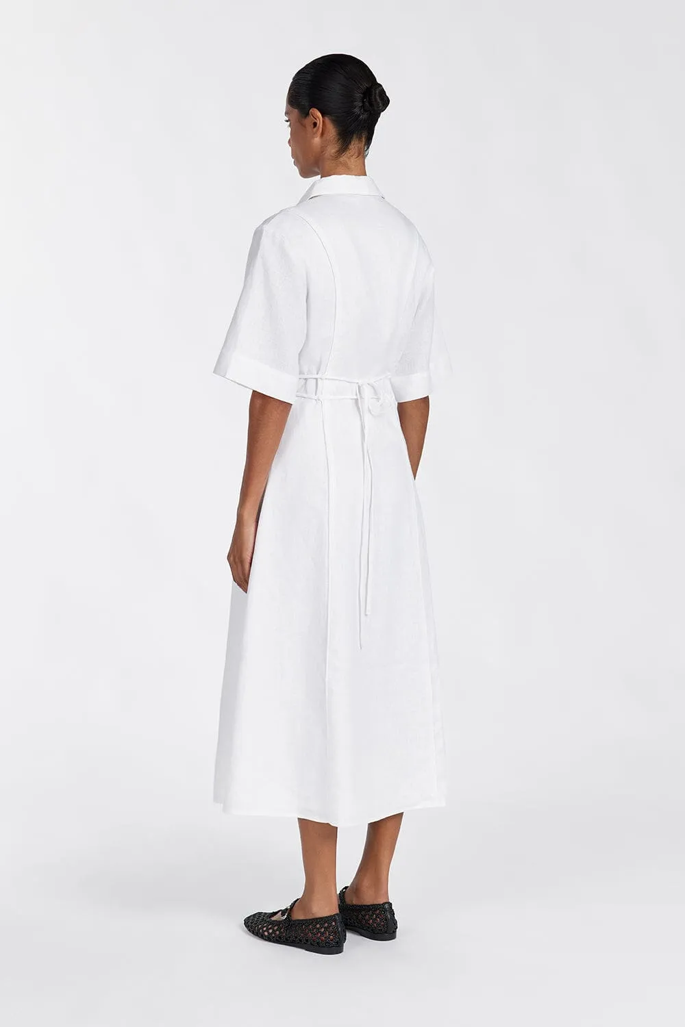 ASTRID WHITE LINEN MIDI DRESS