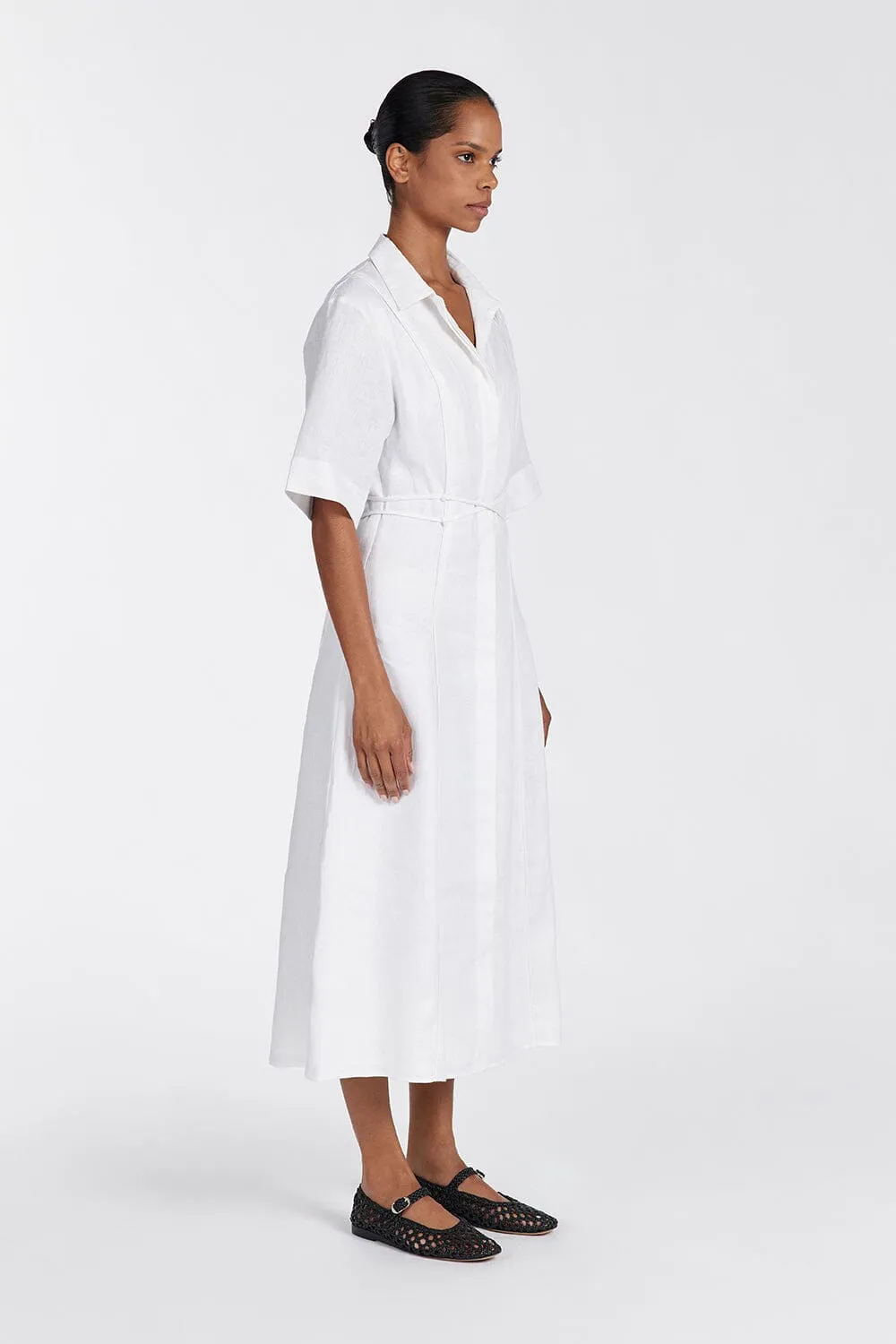 ASTRID WHITE LINEN MIDI DRESS