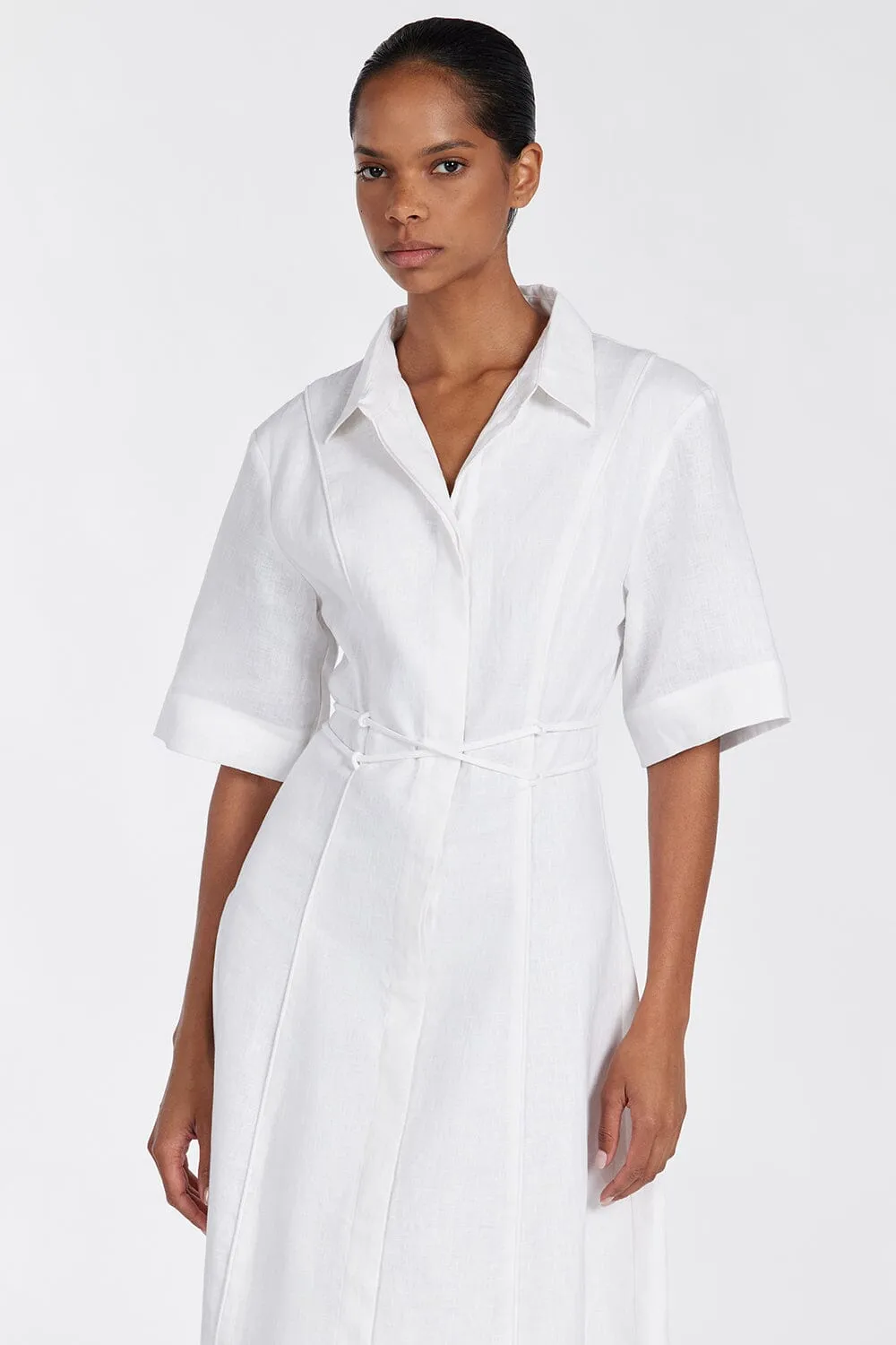 ASTRID WHITE LINEN MIDI DRESS