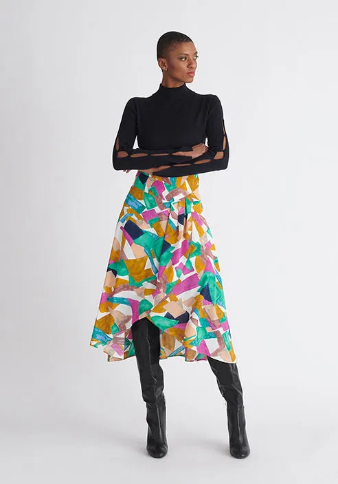 Asymmetric Geometrical Print Skirt