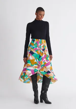 Asymmetric Geometrical Print Skirt