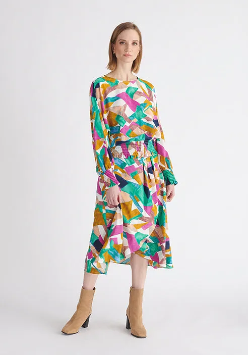 Asymmetric Geometrical Print Skirt