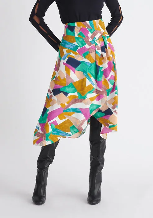 Asymmetric Geometrical Print Skirt